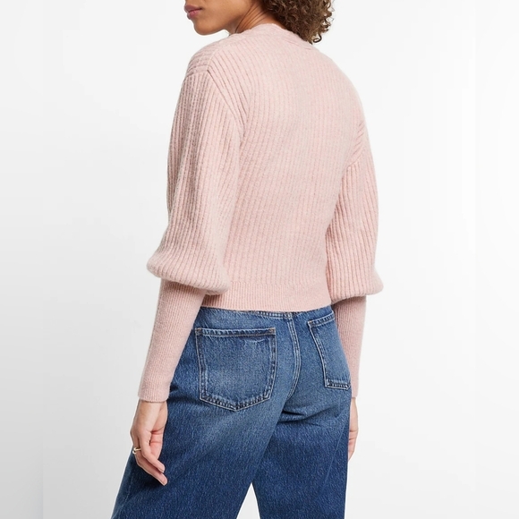 Express V-Neck Balloon Sleeve Criss Cross Cutout Cardigan | Dusty Mauve | XL - Picture 2 of 9